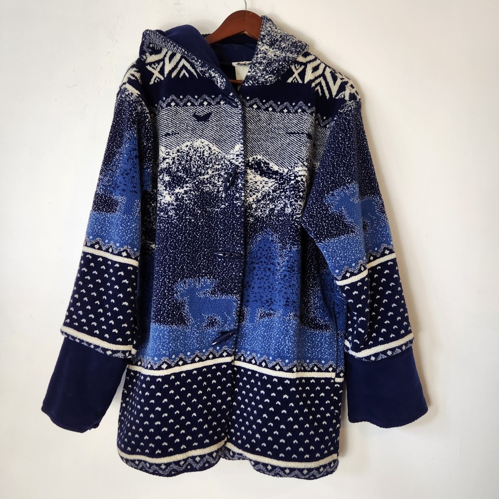 Vintage Northern Reflections Moose Scenic Coat M Hooded Cabincore Toggle Winter